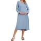 thumbnail image 2 of Vestido de maternidad y lactancia para mujeres INSPIRE CHIC, con cremallera frontal, de manga larga, cuello redondo, plisado, midi, para el embarazo, talla XL, color azul, 2 of 6