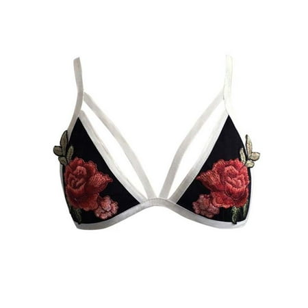

YXGla Fashion Women Deep-V Flower Embroider Sexy Unpadded Bra Strappy Erotic Underwear