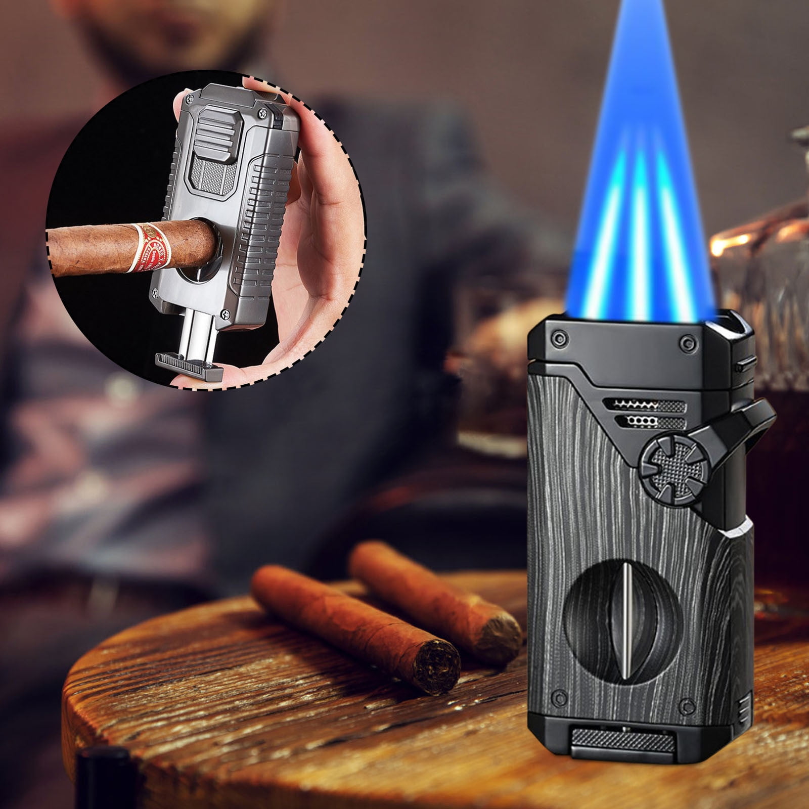 Portable Multi-Function Four-Flame Lighter, Ergonomic Compact Outdoor Household Lighter With Safety Features, Reliable For Camping Grilling And Evening Fire Use