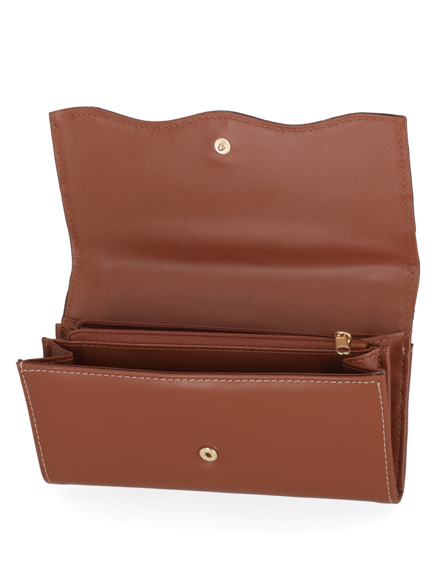 Free Assembly Women's Avery Cut Out Clutch Wallet, Cognac Brown and Cream