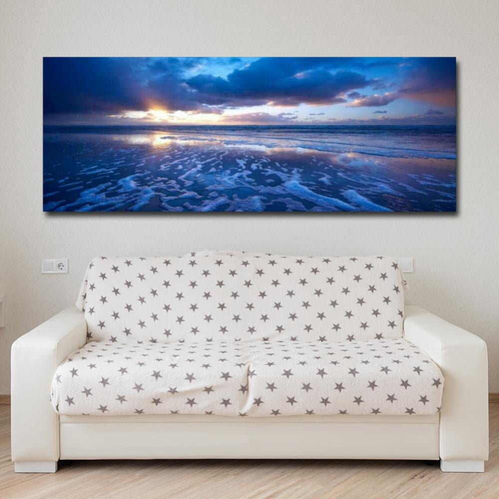 Beach Wall Art Sunset Pictures Ocean Prints Romantic Sea Waves Canvas Paintings for Living Room Bedroom Bathroom Office Artwork Decorations Wall Decor 20x59 Inch（Unframed）