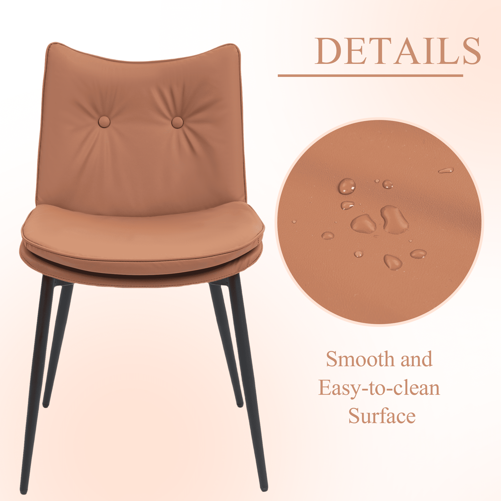 Homhum Upholstered Dining Chairs Set of 2, Faux Leather Kitchen Chairs w/ Button Tufted Back, Brown