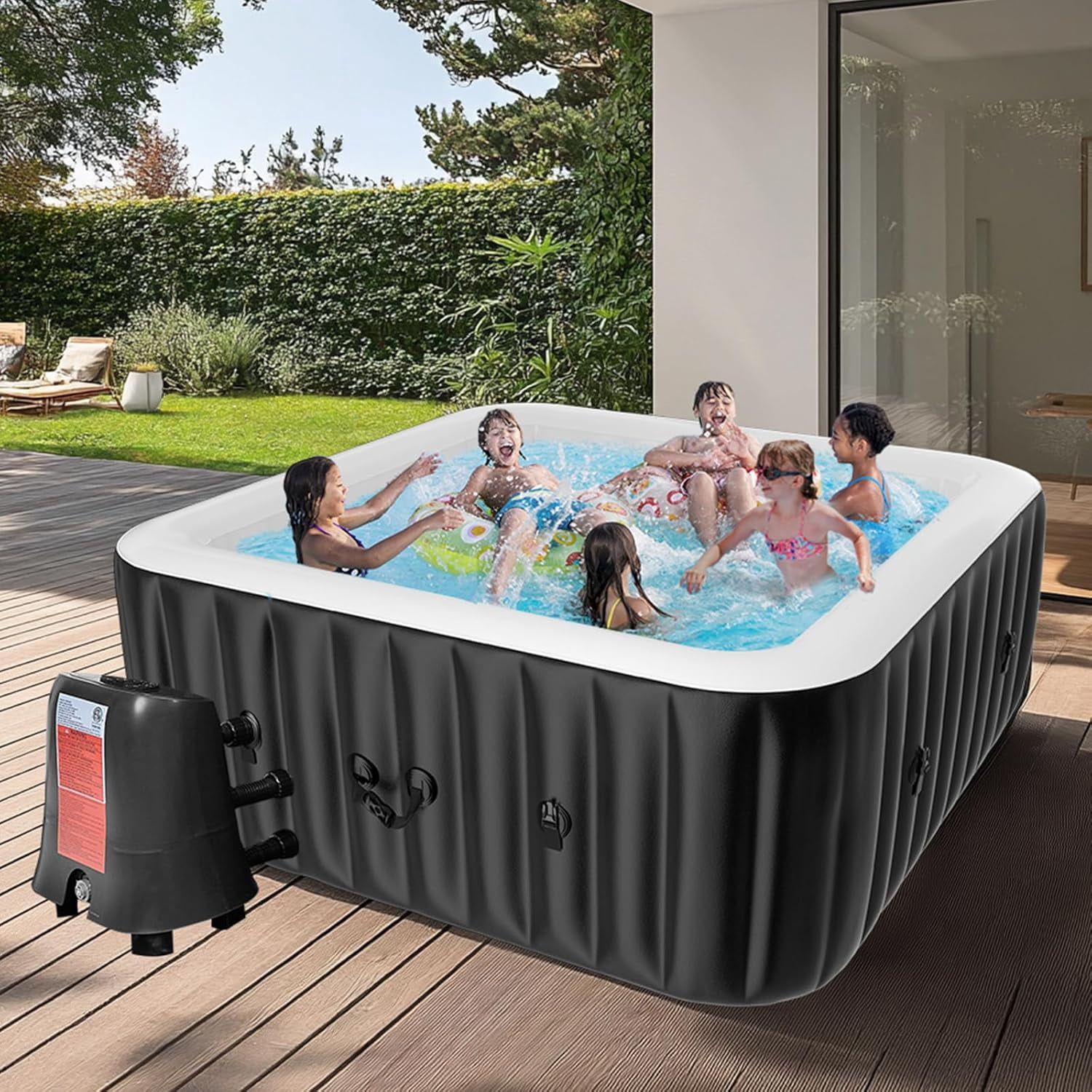 MOPHOTO 2-4 Person Inflatable Hot Tub Square Portable Blow up Hot Tub Leak-Proof PVC Outdoor Spa with 120 Air Jets Insulated Cover Heater Pump(60"*60"*25")
