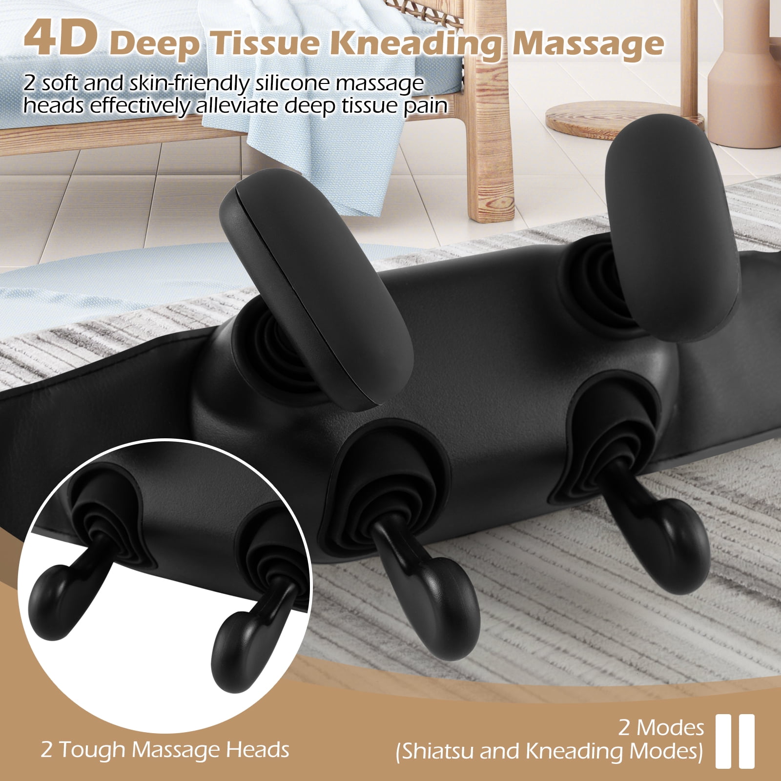 Gymax Neck Shoulder Massager w/ 2 Heat Levels for Pain Relief Neck Massager Pillow Gray