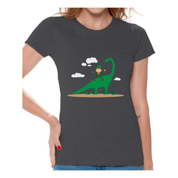 Awkward Styles Leprechaun and Dinosaur Tshirt St. Patrick's Day Shirt for Women Irish Gifts for Her Saint Patrick T Shirt St. Patrick Shirt Irish Women's T Shirt Dinosaur Shirt Lucky Irish Shirt