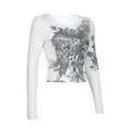 thumbnail image 3 of Caitzr Women Long Sleeve Crop Top Rhinestone Print T-Shirts Vintage Harajuku 90s Blouse Tees Streetwear, 3 of 7