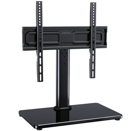 MountFTV Universal Table Top Swivel TV Stand Mount with Alloy Steel Glass Base for 24-60 inch TVs, Tabletop tv stand base with 50° Swivel, Hold up to 99Lbs, Max 400x400mm
