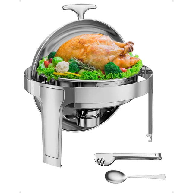 EDTara Ensemble de Plats Ronds Anti-Frottement en Acier Inoxydable de 6 Pintes, Réchaud de Buffet avec Couvercle Réglable pour Traiteur, Banquets, Souper et Réception