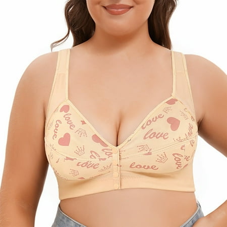 Gvdentm Women s Front Closure Bras Plus Size Printing Gathered Underwire Unlined Back Support Plunge Seamless Bra(Light Yellow 46F)