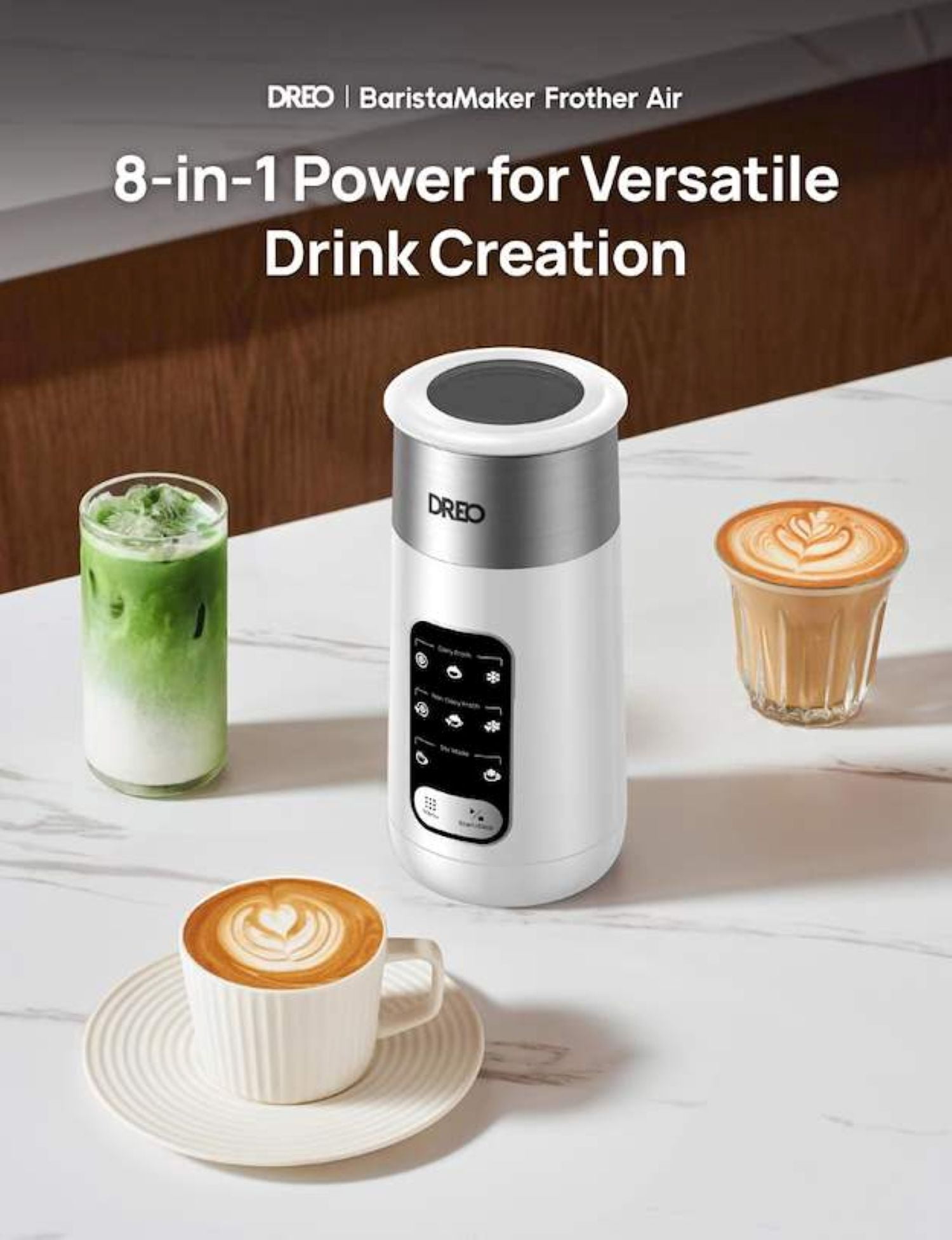 DREO 8-in-1 Milk Frother [Upgraded] White