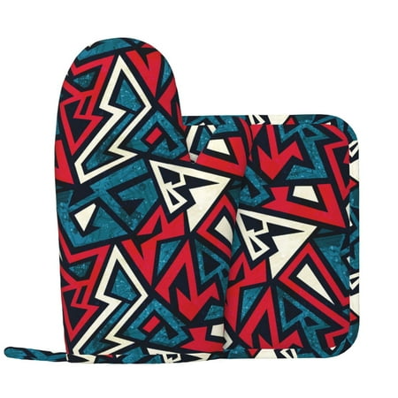 

geometric elements Oven Mitts and Pot Holders Sets with 1 Non-Slip Left Silicone Oven Mitts and 1 Heatproof Insulated Hot Pads for Kitchen Use in Cooking Baking Grilling