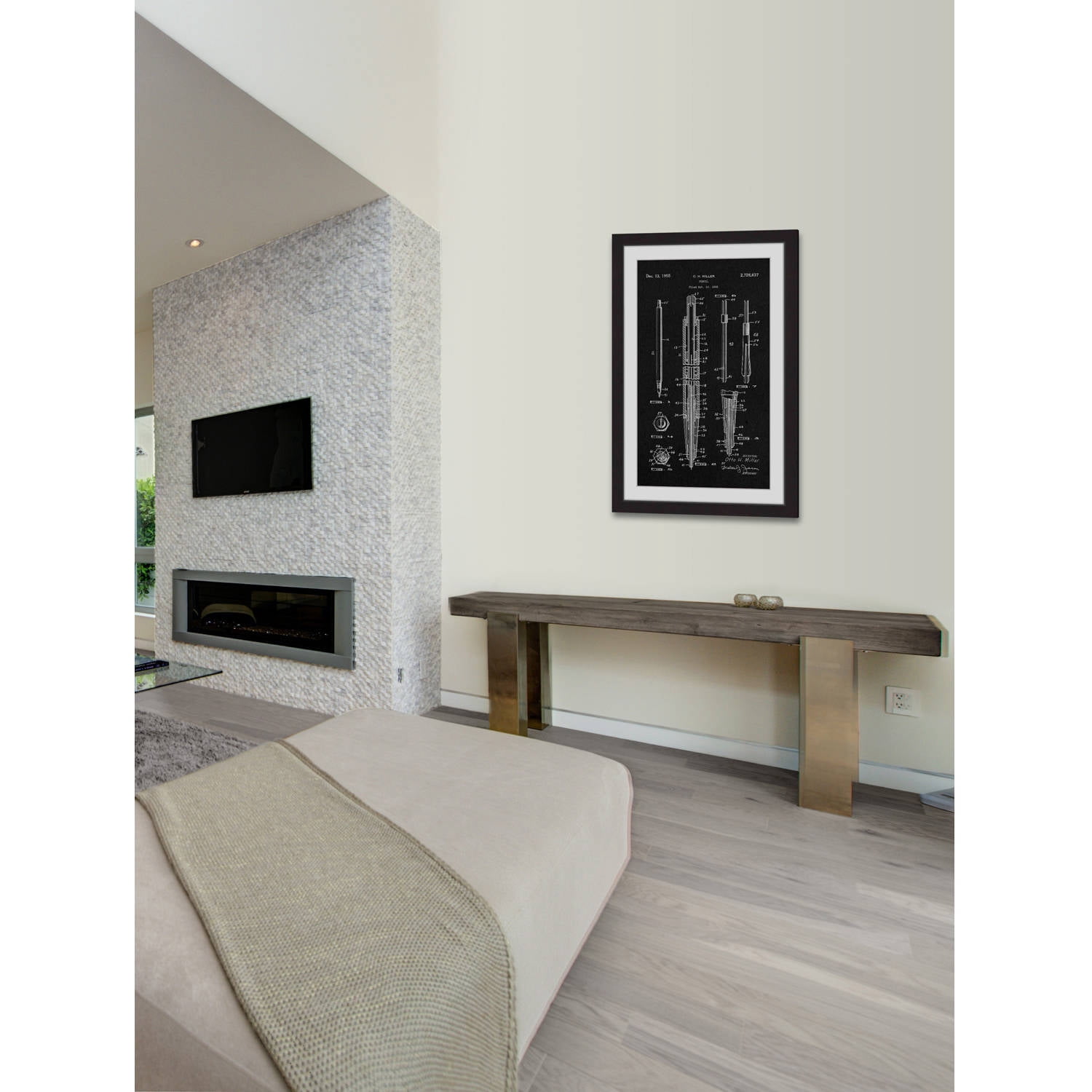 "Pencil 1955 Black Paper" Framed Painting Art Print, 12" x 1.5"
