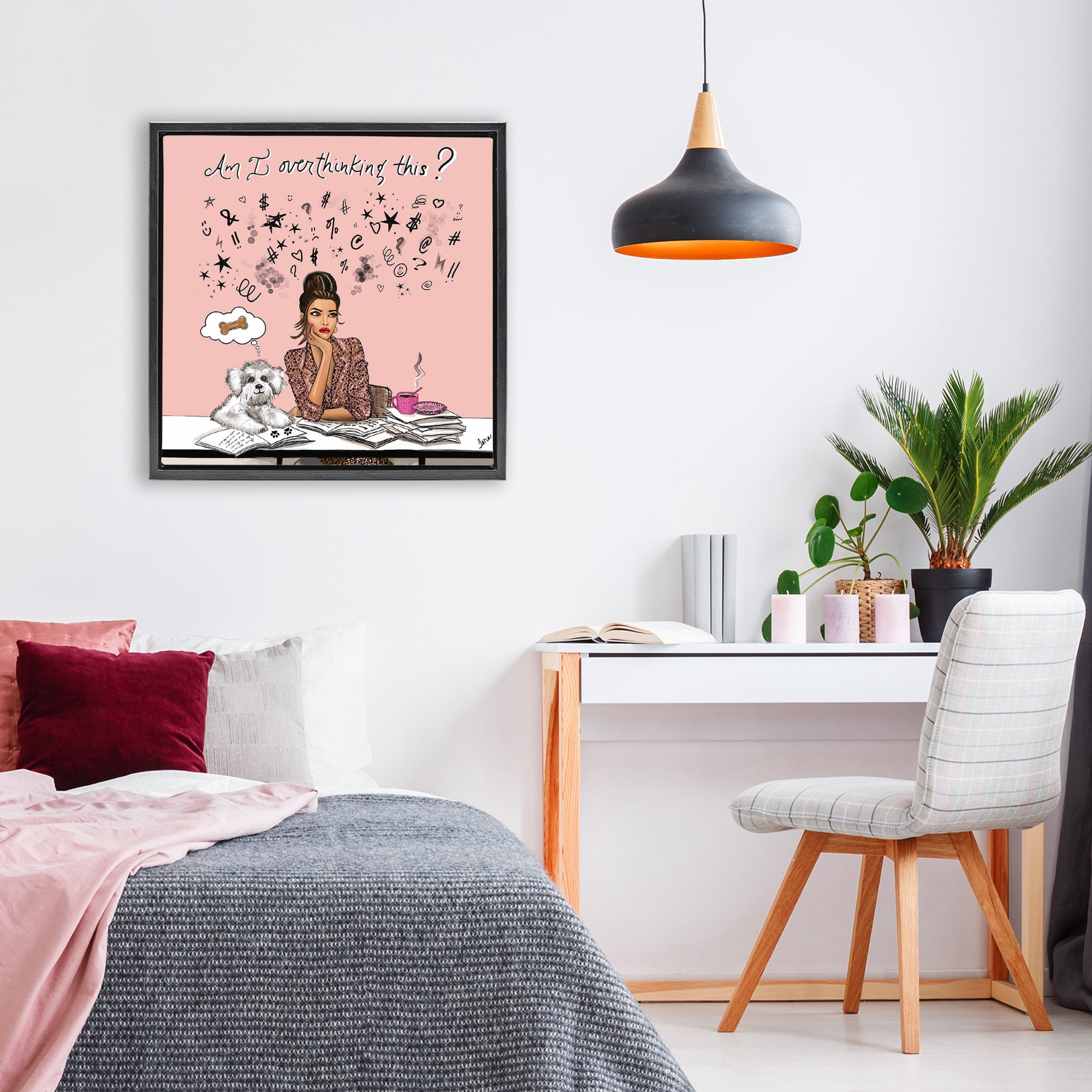 Stupell Industries Overthinking Reflection with Puppy Black Framed Floater Canvas Wall Art, design by Tara Boone
