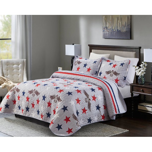3 piece Patriotic Oversized King Quilt Set America The Beautiful