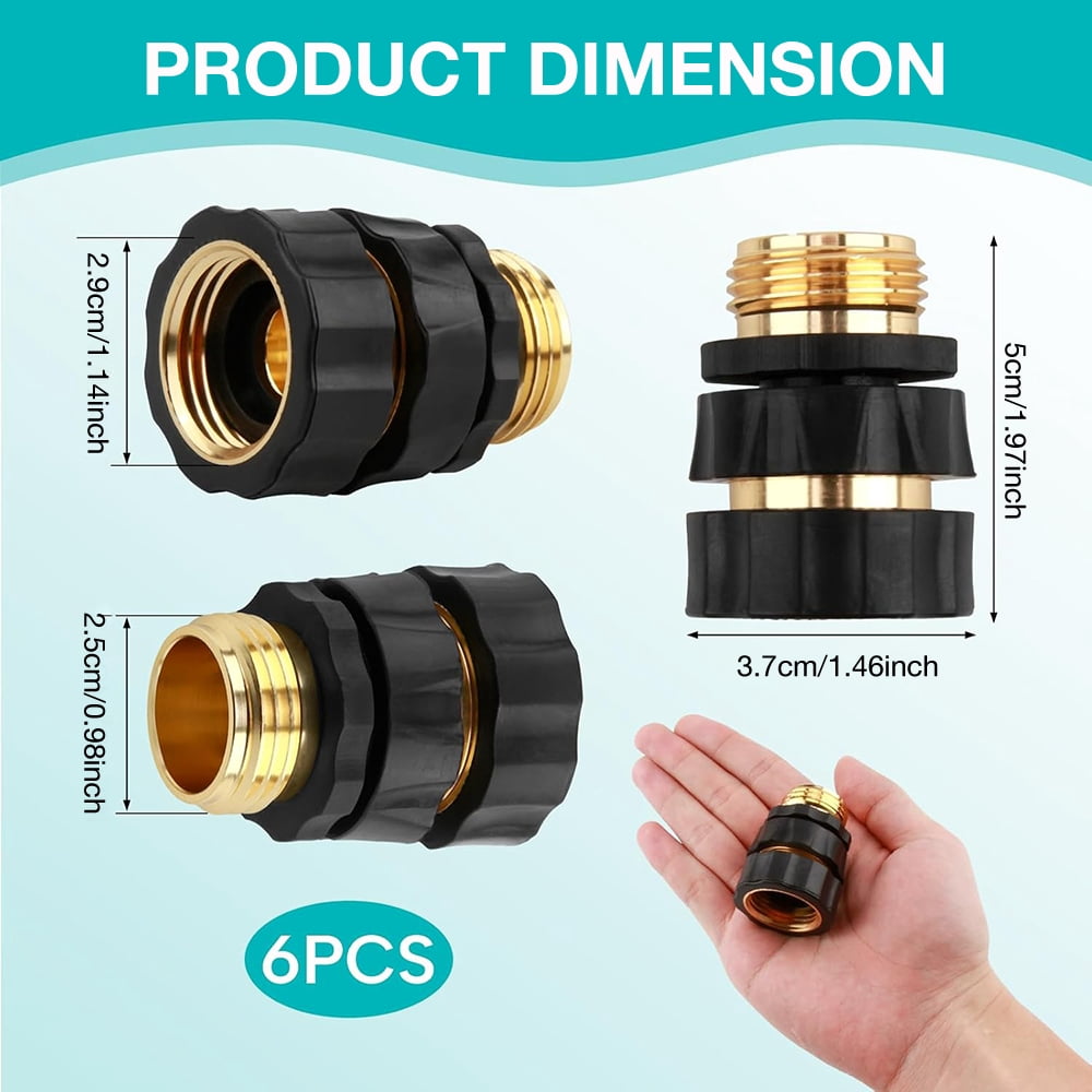 Shopmall 6 Pcs Brass Garden Hose Quick Connector， No-Leak 3/4 Inch Thread Garden Quick Connect Kit, Male and Female Attachment Quick Release Water Hose Adapter for Washing, Watering
