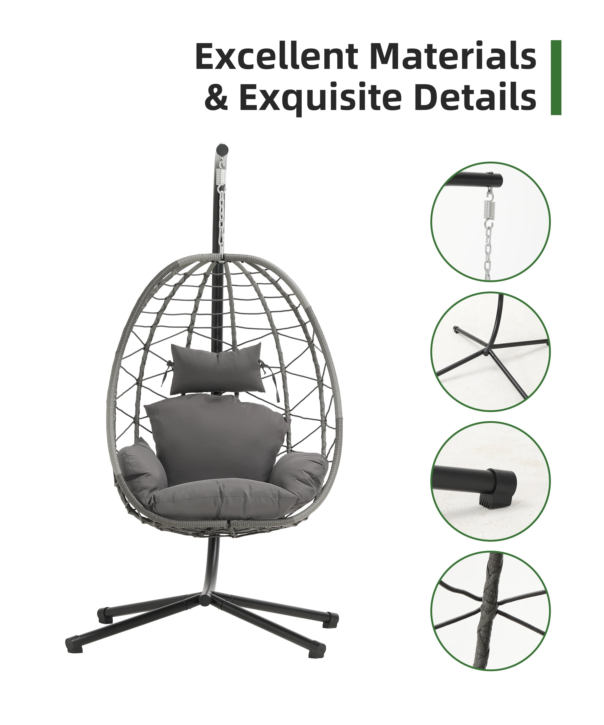 Bifanuo Swing chair clearance indoor Home Outdoor Egg Swing Chair, Patio Hanging Wicker basket stand with Soft Cushion UV Resistant 350LBS Capacity for Patio Backyard