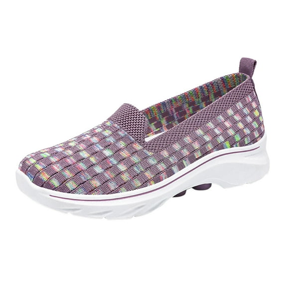 Bmisegm Women's Spring and Summer Fashion Mesh Perforated Breathable Casual Shoes A Slip on Solid Color Shoes Casual Shoes for Women Purple 37