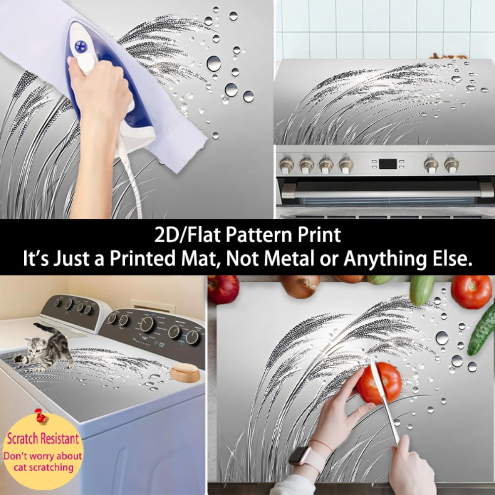 1 2D/flat stove cover protection pad, silver-toned grass ear water droplet pattern design, 28.3x20.5 inches (72×52cm), easy to clean, perfectly suitable for any kitchen, washing machine, dryer, stove