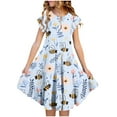 thumbnail image 5 of Pounoo New Dresses For Kids (6-15 Y) Girl New Short-Sleeved Flying Sleeve Round Neck Printed Waist Pocket Layered Dress For Children'S Day In Summer Dresses For Girls 10-12, 5 of 6