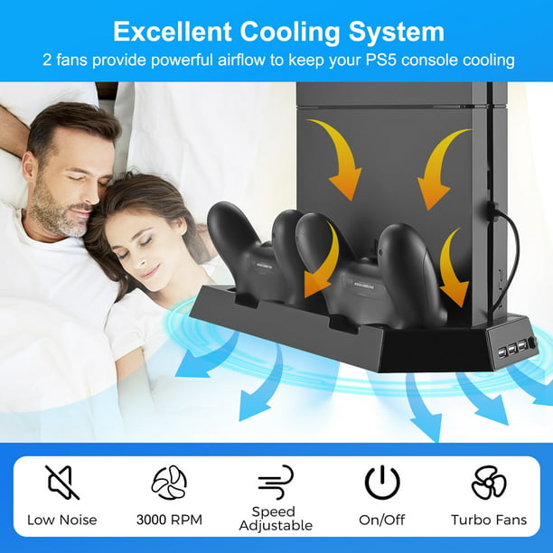 Cooling Vertical Stand for PS4, Dual Controller Charging Station Fit for Sony PlayStation 4 Dualshock with 3 2 Charging Ports, 2 Cooler Fans, PS4 Console Black - Walmart.com