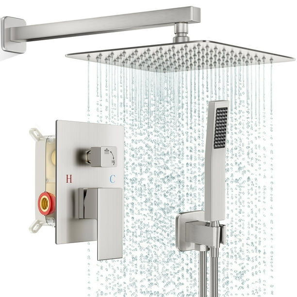 Regaderas para Baño Set - Dos funciones Duchas de Baño Modernas, Sistema de Ducha Inteligente Mezclador, Regadera Níquel Cepillado, Incluida Válvula Empotrada Kit