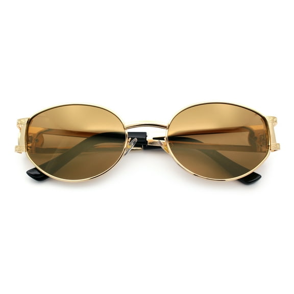 Jaguar Head Button Jewel Hinge Metal Rim Oval Fashion Hustler Sunglasses Gold - Gold Mirror