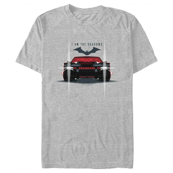 Men's The Batman Batmobile Headlights I Am The Shadows Graphic Tee Athletic Heather 2X Large