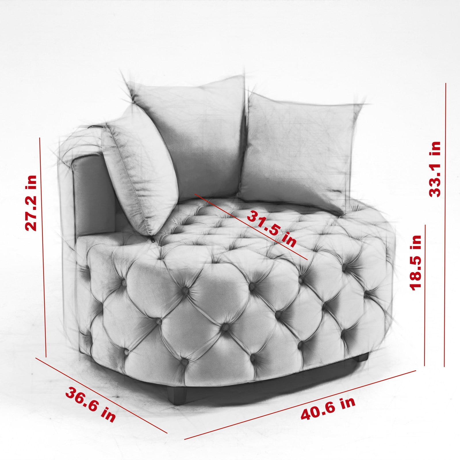 Yoneston Oversized Tufted Barrel Chair, Round Velvet Accent Chair with 3 Pillows, Comfy Lounge Sofa Chair for Living Room Bedroom Hotel Office, Black