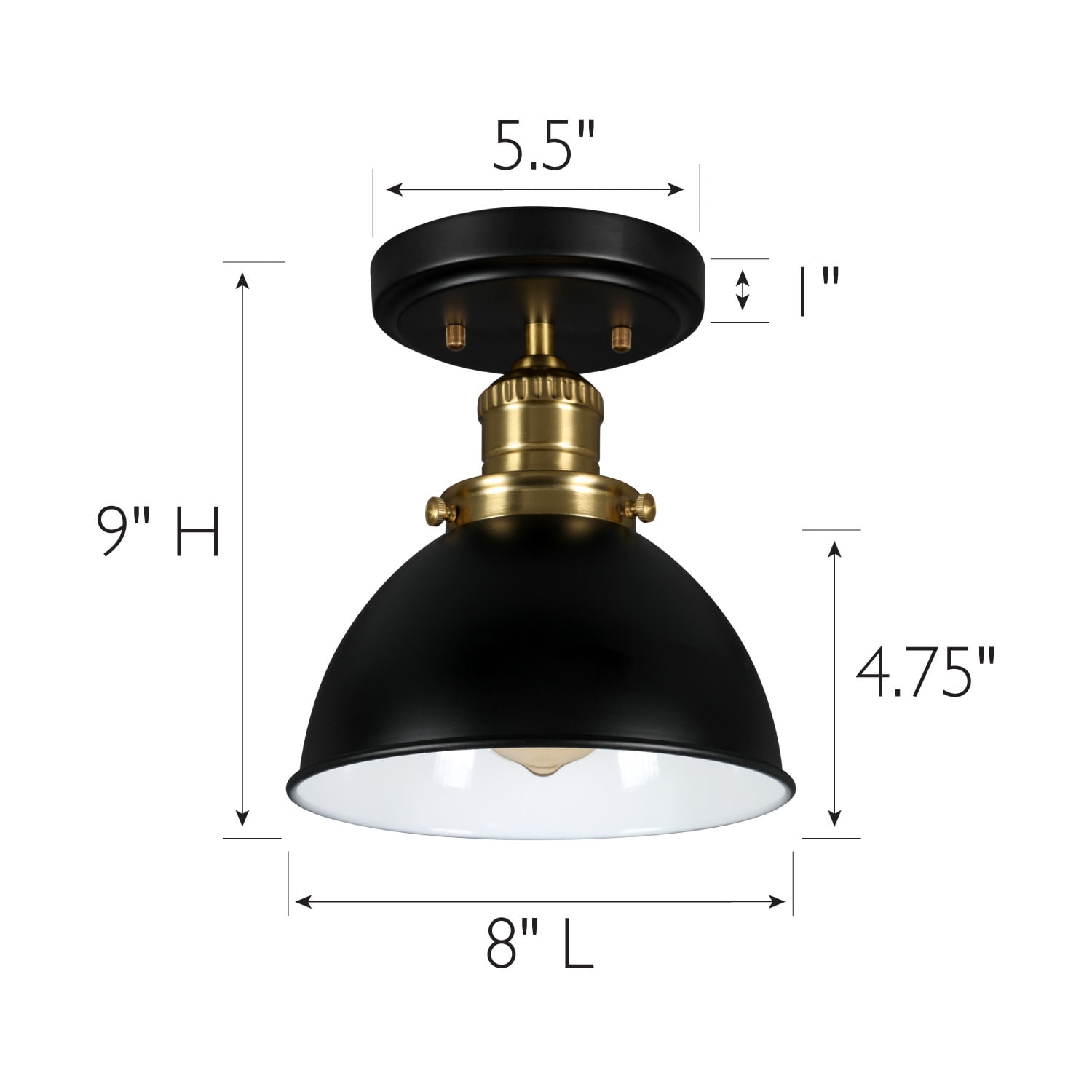 Design House Savannah Farmhouse Matte Black/Satin Gold 1 Light Indoor Semi-Flush Mount Dimmable Ceiling Light with Metal Shade