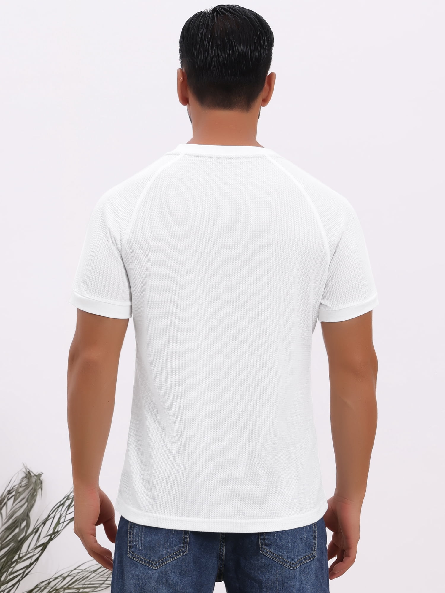 DARING DIVA Men's Waffle Fabric Classic Crew Neck Raglan Short Sleeves 2XL White