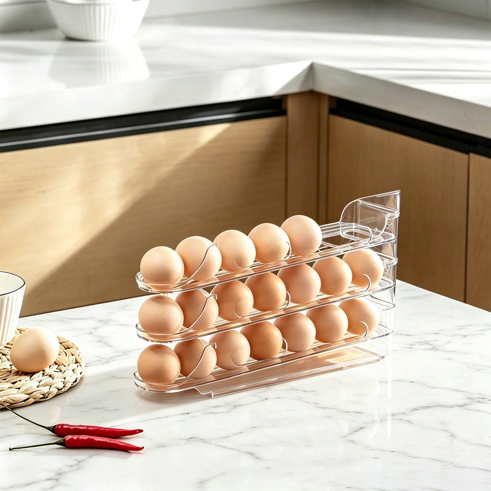 Auto Rolling Egg Holder,Plastic Transparent Egg Dispenser,Stackable Egg Storage Organizer for Refrigerator,Egg Container,Stackable Egg Holder for Kitchen Countertop Storage and Organization,3-Tier