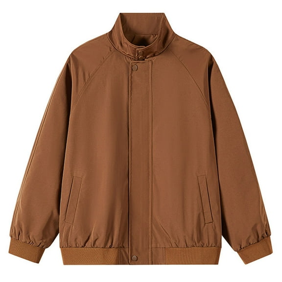 Men's Barn Jacket, Stand Collar Bomber Jacket Men's Work Coat (Khaki M)