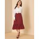 thumbnail image 3 of Allegra K Falda a media pierna con cintura elástica y lunares para mujer Vino rojo M Unique Bargains Falda, 3 of 6