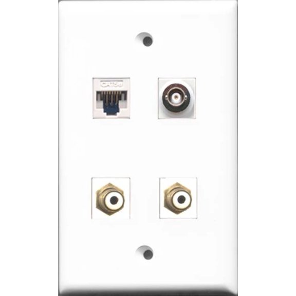 RiteAV - 2 Port RCA White and 1 Port BNC and 1 Port Cat5e Ethernet White Wall Plate