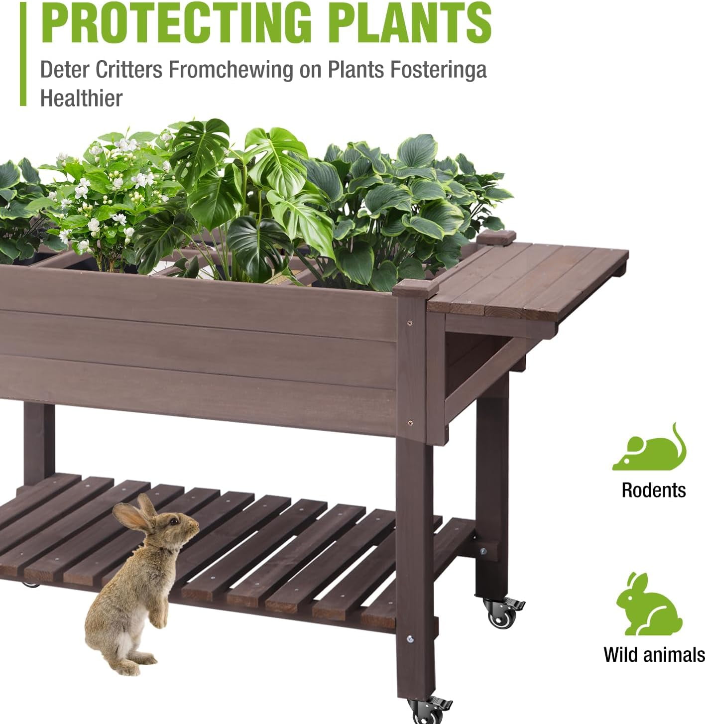 MEDEHOO Elevated Wooden Planter Box with Locking Casters - 52.7" L x 22" W x 30" H Raised Garden Bed, Removable Liner & 230lb Weight Capacity for Outdoor Plants