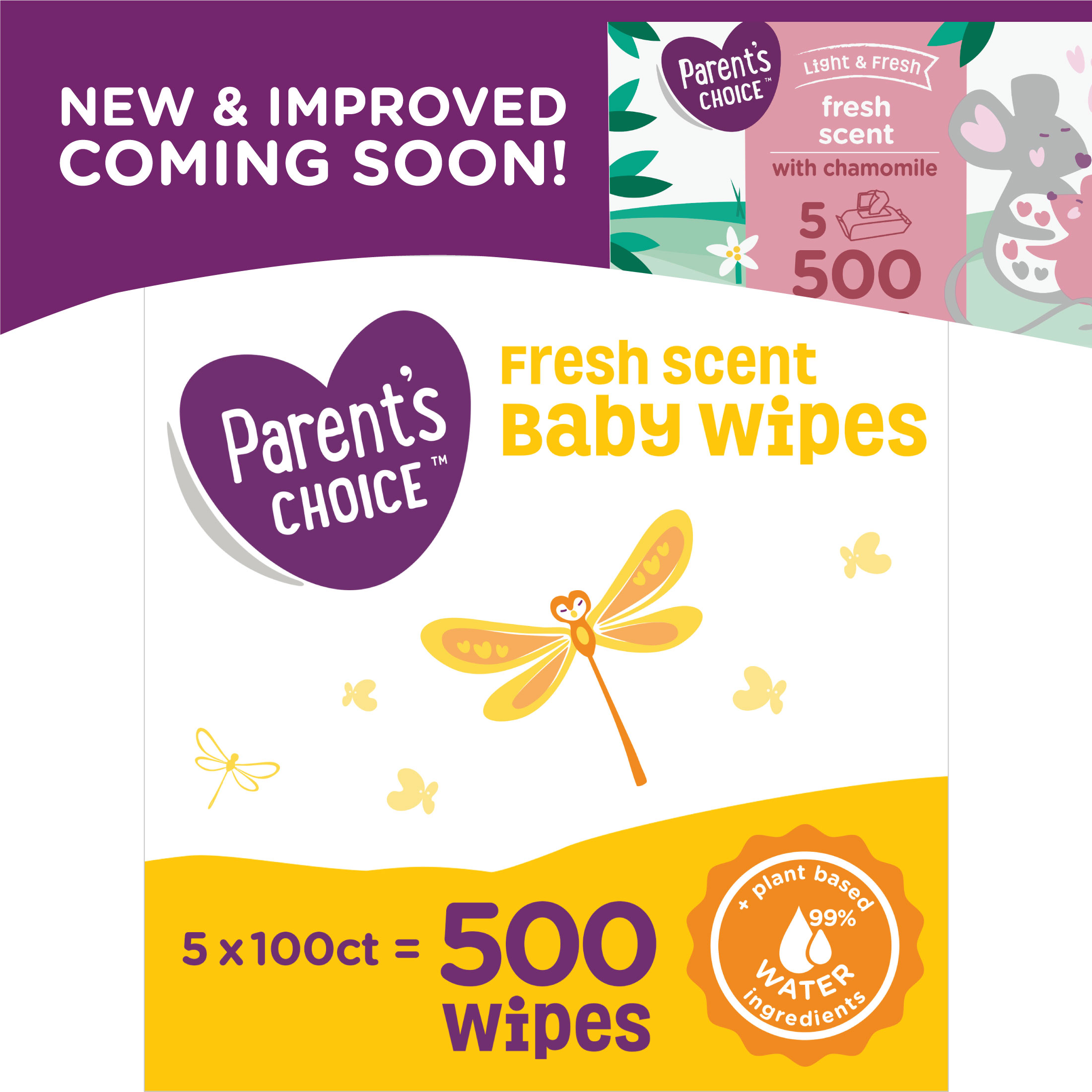Parent's Choice Fresh Scent Baby Wipes, 5 Packs of 100 (500 Count