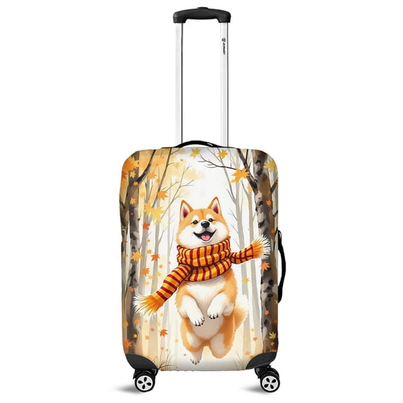 Welcome Fall Akita Strolling Through the Autumn Maple Forest Travel Luggage Cover Inu Dog Lover Suitcase Dust Protective Decor - 12012