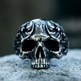 thumbnail image 4 of K-KED Retro Gothic Flower Carved Skull Ring Stainless Steel Skeleton Punk Signet Ring-8, 4 of 6
