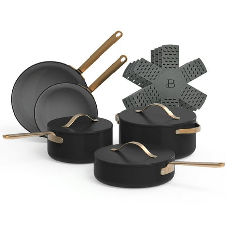 Beautiful 12pc Ceramic Non-Stick Cookware Set  Black Sesame by Drew Barrymore( incomplete) 