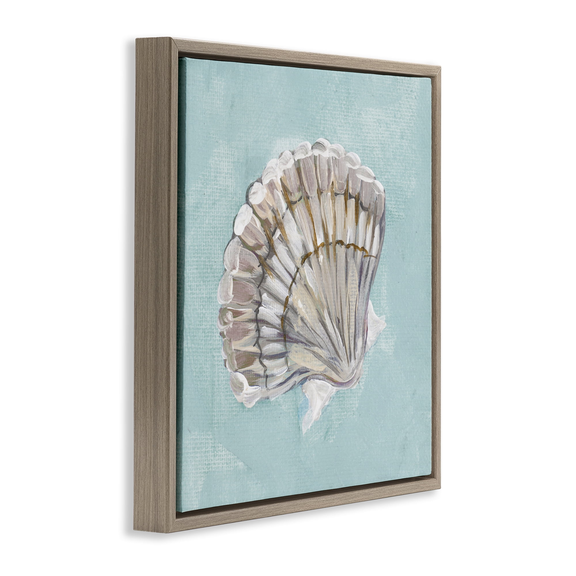 Stupell Industries Brushed Clam Shell Coastal Painting Brown Floater Framed Canvas Art Print Wall Art, 25 x 25