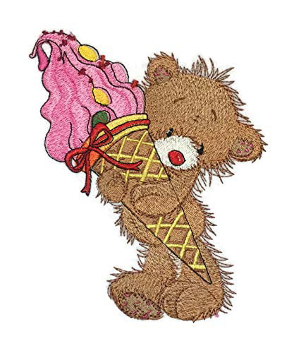 4.91 x 6.62 Baby Bear with Ice Cream Cone Embroidered Iron on/Sew Patch