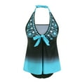 thumbnail image 4 of Zhden Plus Size Tankini Womens Tankini Bathing Suits Tropical Print American Flag Flowy Halter Tankini Swimsuits（Sky Blue,L）, 4 of 7