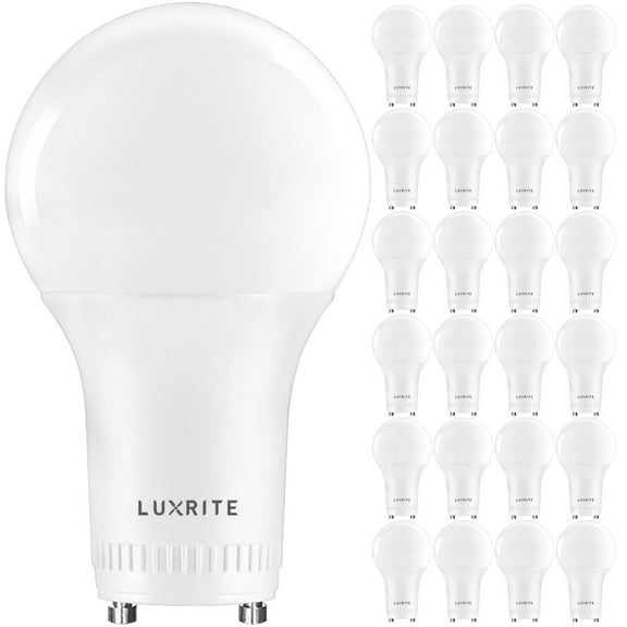Luxrite A19 Dimmable LED Light Bulbs, 60W Equivalent, 3000K Soft White, 800 Lumens, GU24, 24-Pack
