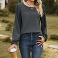 thumbnail image 2 of WREESH Womens Fashion Dressy Shirts Solid Color Knit Round Neck Long Sleeved Hollowed Out Patchwork Loose T-Shirt Pullover Dark Gray, 2 of 4