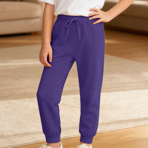Sweatpant Dark Purple Pants Boys Drawstring Pants with Pockets Boys Solid Pants Kids Spring Fall Pants 11-12 Years