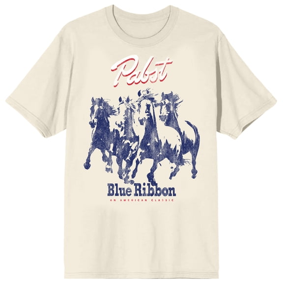Pabst Blue Ribbon Horse Running Adult Natural Crew Neck Short Sleeve T-shirt-3XL