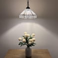 thumbnail image 3 of Tiffany Pendant Lights Plug In White Hexagon Stained Glass LED Bulb Included for Dining Room 12"W*12"D*60"H, 3 of 4