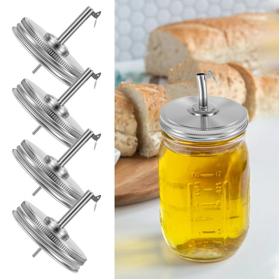 4Pcs Mason Jar Pour Mouth Lid Stainless Steel Mason Jug Flip Cap Dustproof Leakproof Glass Jar Flip Cap Easy to Use Mason Jug Lid Easy to Clean Mason Jar Pour Mouth Lid Suitable for Oil