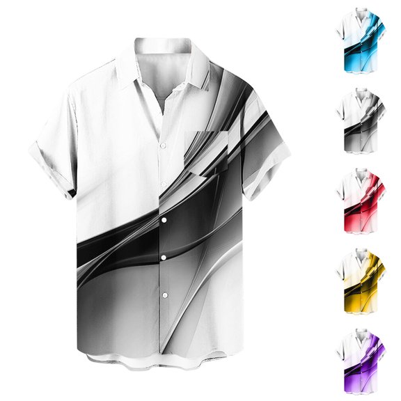 ZRGHAOYLQ Men's Modern Abstract Swirl Print Shirts Short Sleeve Button Up Shirt Casual Camp Collar Hawaiian Style Tops for Summer Beach Wear