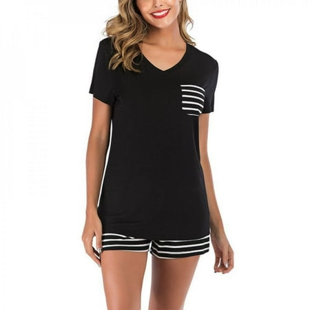 

Womens Pajama Set Striped Short Sleeve Sleepwear Pjs Sets